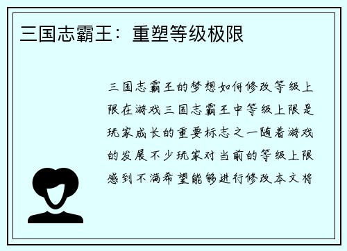三国志霸王：重塑等级极限