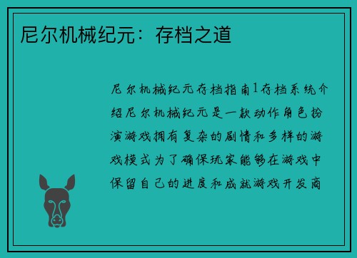 尼尔机械纪元：存档之道